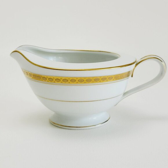 Noritake Richmond Creamer & Sugar Bowl White Base Gold Etched Band Elegant Tea - Picture 3 of 15